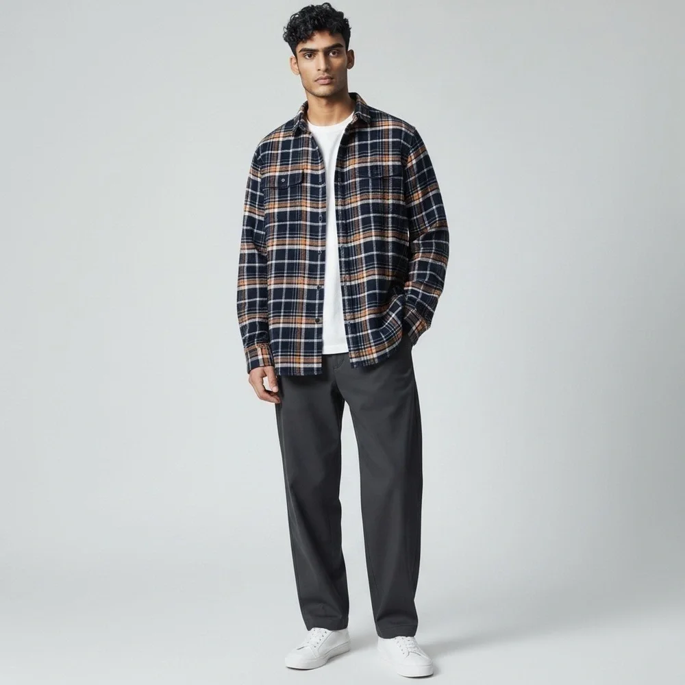 J. Crew Slim Fit 100% Cotton Plaid Flannel Men’s Long Sleeved Shirt Size Medium